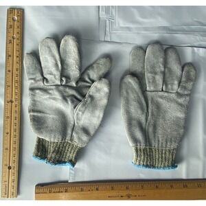 Mens Work Gloves Suede Leather Gray Blue Knit Cuff Size Large